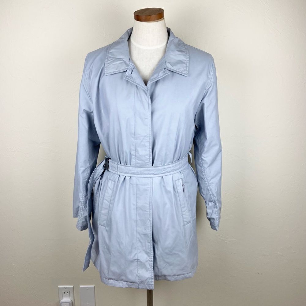 L.L. Bean Long Trench Waist-Tie Rain Jacket Overcoat - Light Gray